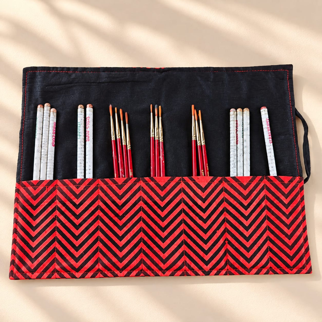 Upcycled Banarasi Silk Roll On Artist Pouch | Handstitched Silk Brush & Stationery Organizer