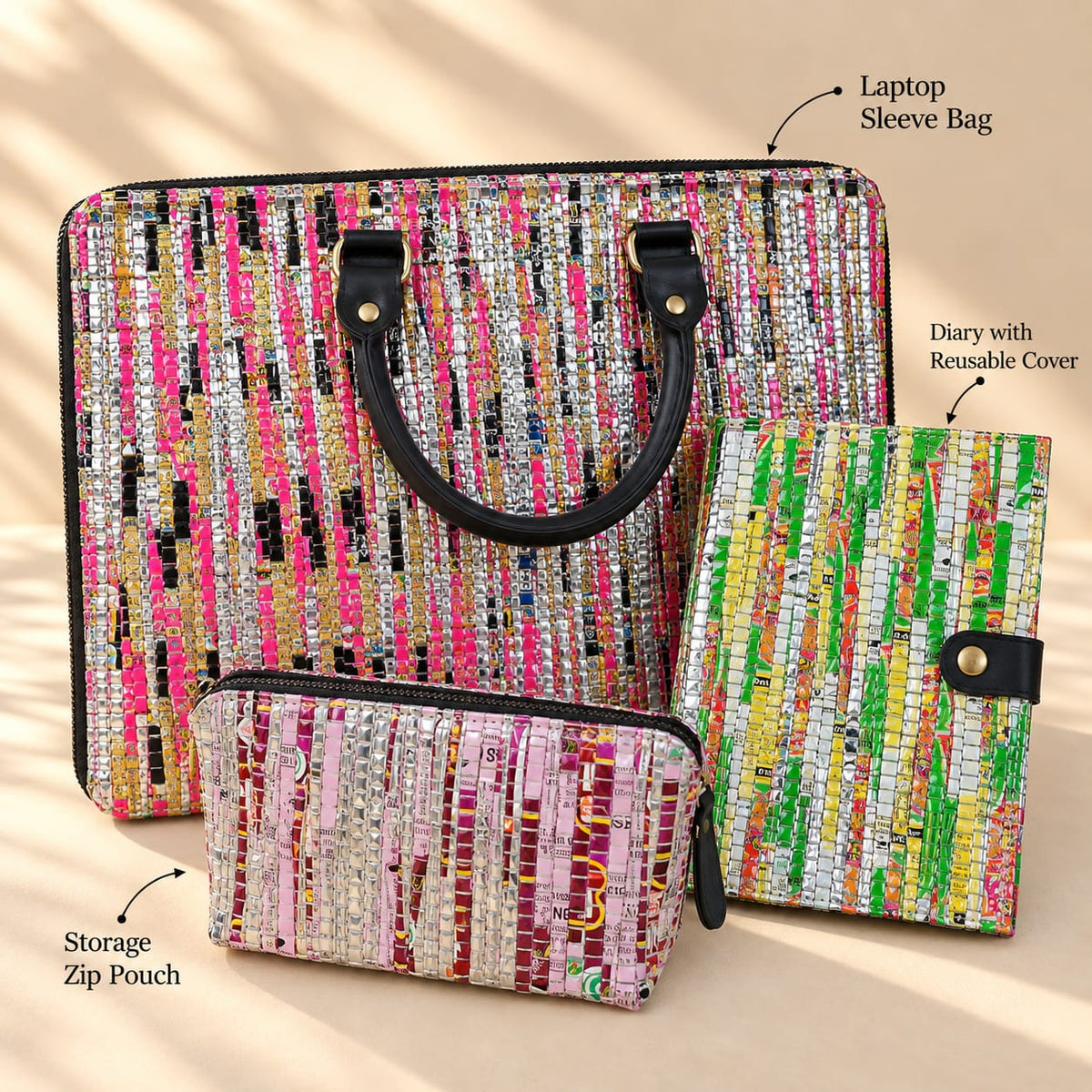Corporate Gift Hamper | Upcycled MLP Handloom Laptop Sleeve, Diary & Pouch