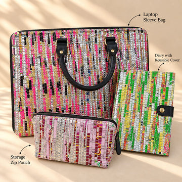 Corporate Gift Hamper | Upcycled MLP Handloom Laptop Sleeve, Diary & Pouch