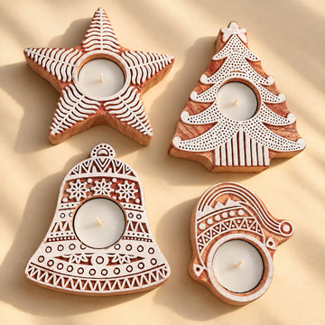 Christmas Wooden Tealight Holder Set | Eucalyptus Wood Christmas Decor