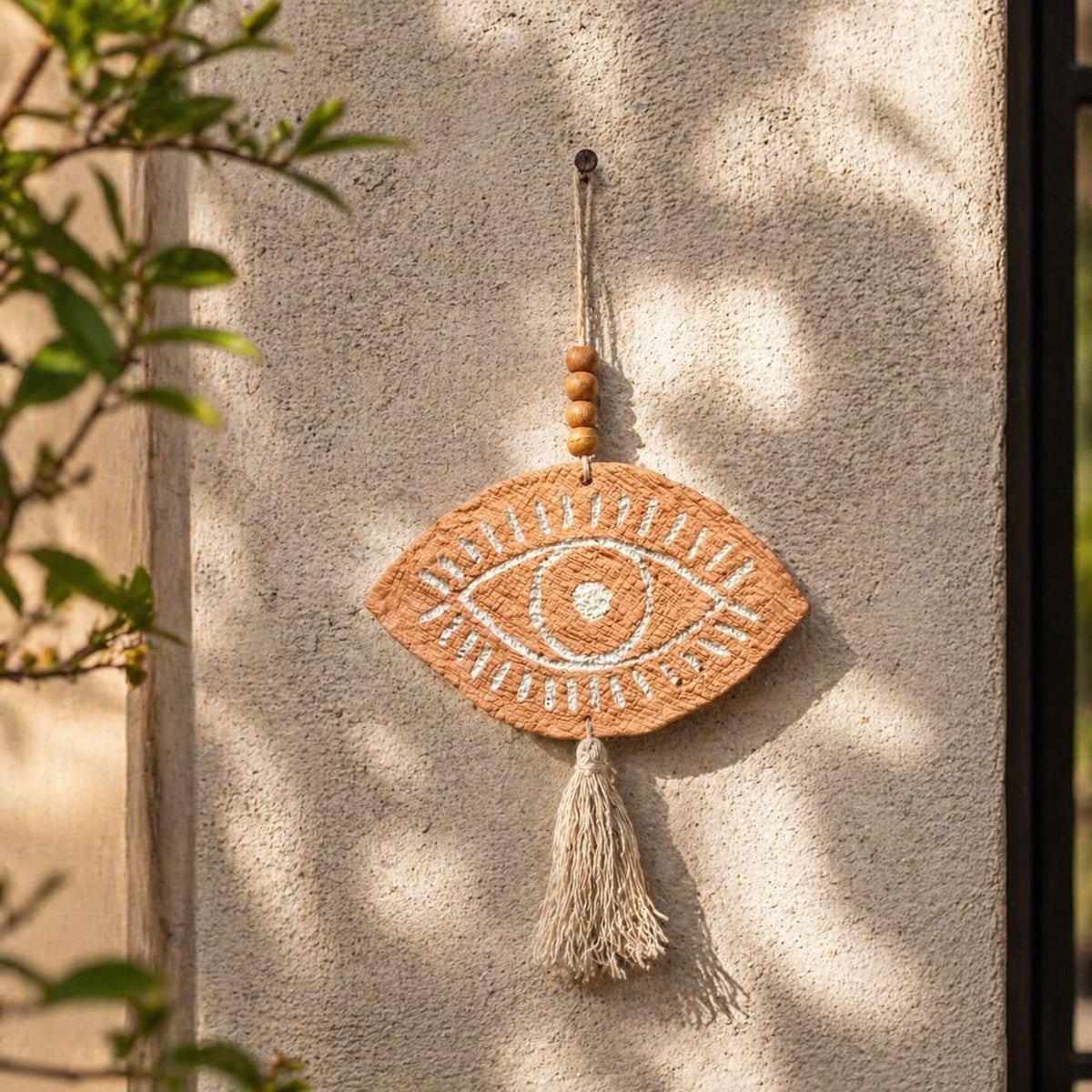 Minimalist Evil Eye Wall Hanging | Paper Mâché & Wood