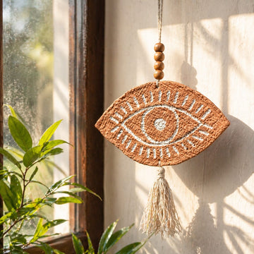 Minimalist Evil Eye Wall Hanging | Paper Mâché & Wood