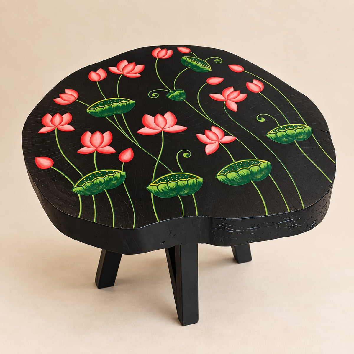 Lotus Live Edge Coffee Table | Hand-Painted Reclaimed Eucalyptus Wood