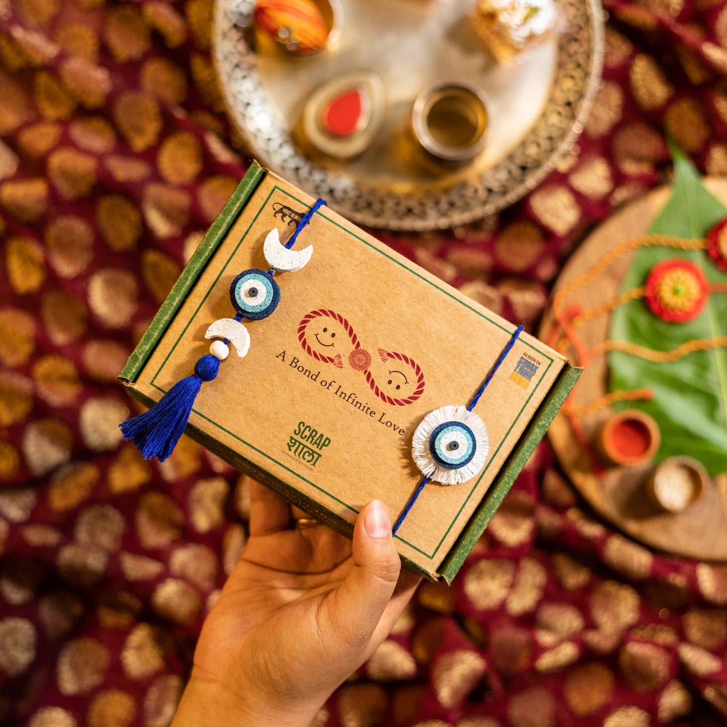 Nazarbattu Plantable Rakhi lumba set | Eco-friendly | Soft on skin | Grows into plant | Roli-Chawal | Handmade in Banaras