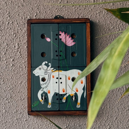 Pichwai Nandi Art Geet Key Holder | Motivational | Audio Tapes | Upcycled | Scrapshala