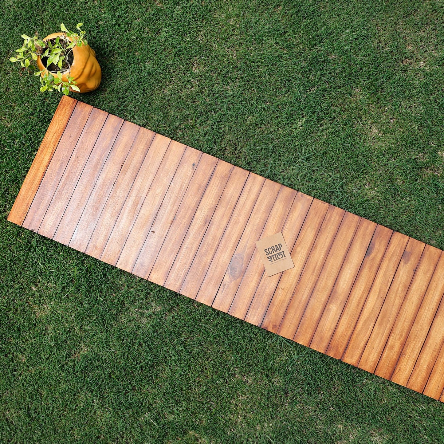 Wooden Runner Place Mat | Walnut colour | Foldable | Stain-Proof | Multipurpose | Natural Reclaimed Wood | Scrapshala