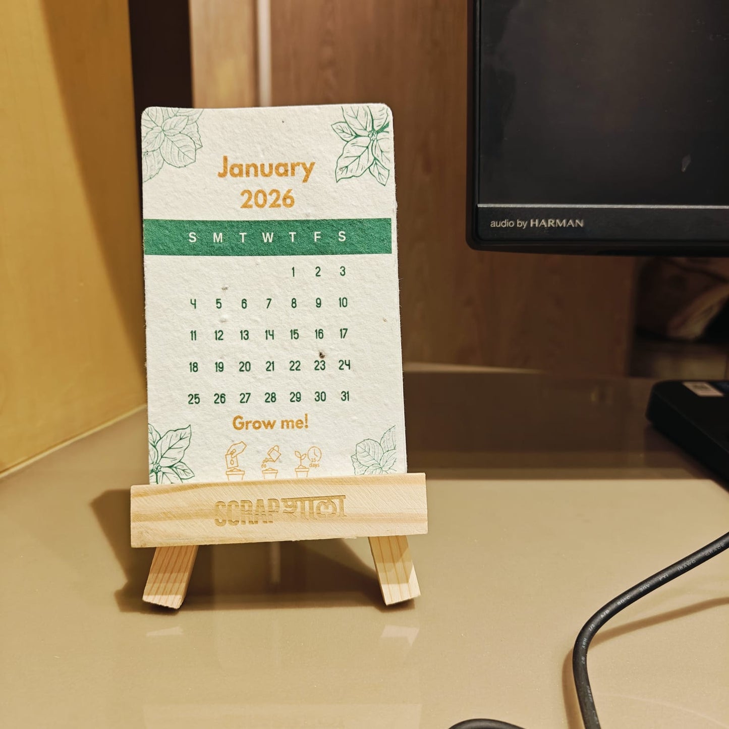 Plantable Calendar 2026 | Seed Paper | Eco-friendly | With wooden easel stand | Sustainable Gifting | Made in India