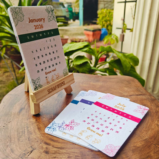 Plantable Calendar 2026 – Seed Paper Desk Calendar with Wooden Easel | Handmade & Eco-Friendly | Corporate Gift