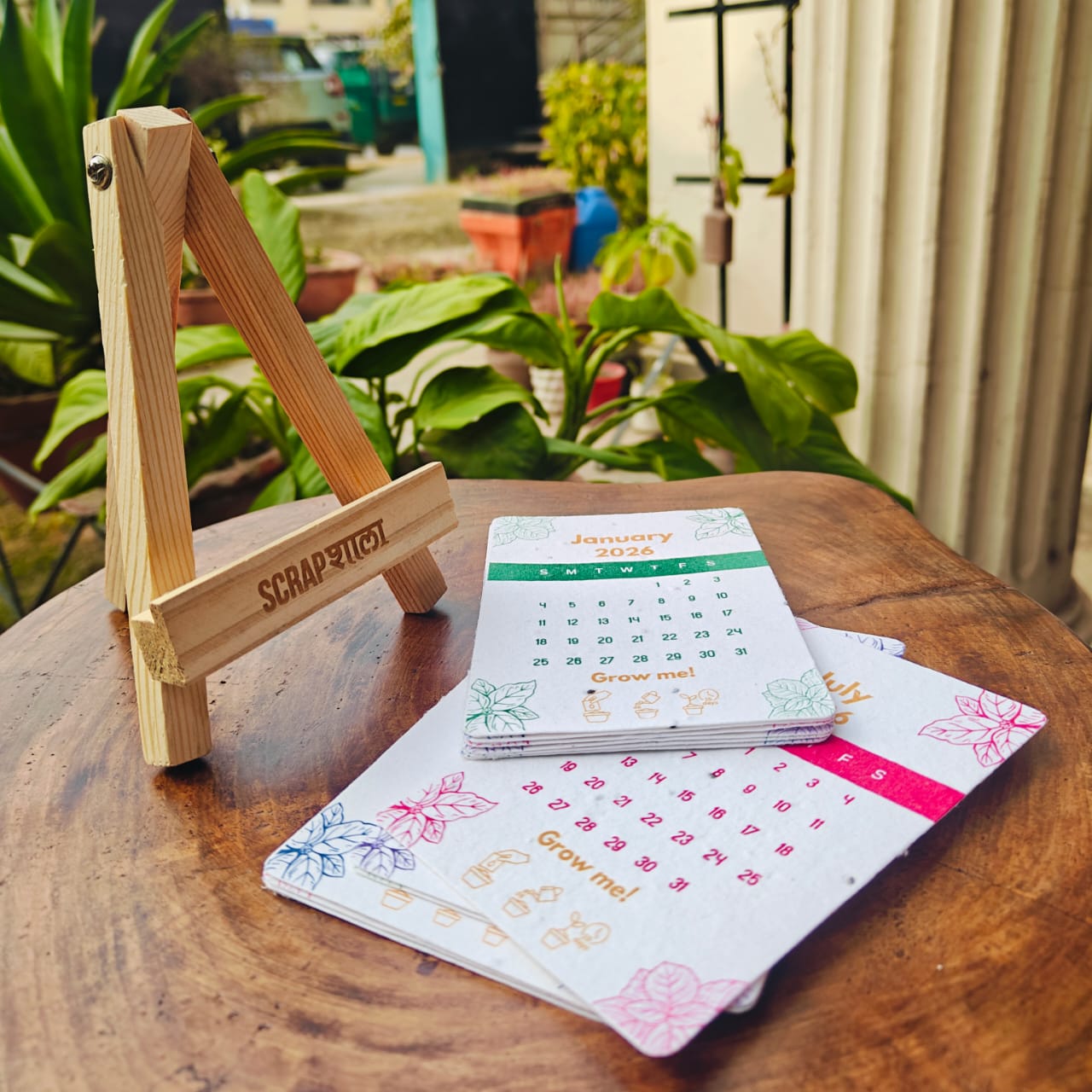 Plantable Calendar 2026 – Seed Paper Desk Calendar with Wooden Easel | Handmade & Eco-Friendly | Corporate Gift