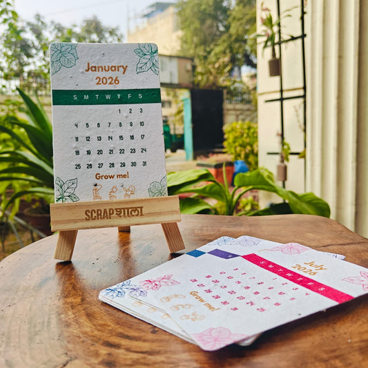 Plantable Calendar 2026 – Seed Paper Desk Calendar with Wooden Easel | Handmade & Eco-Friendly | Corporate Gift