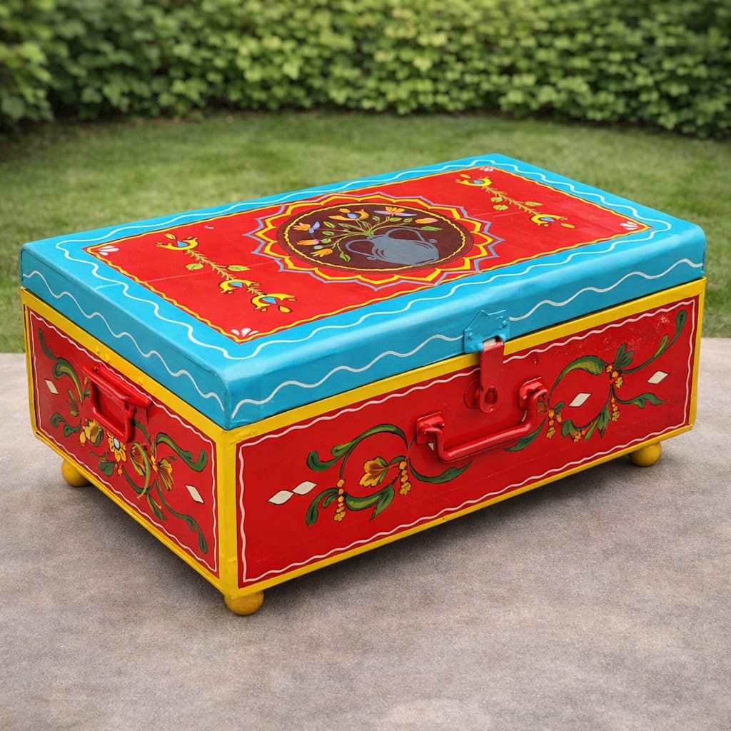 Handpainted Upcycled Army Trunk Coffee Table | Custom Storage Trunk | Scrapshala