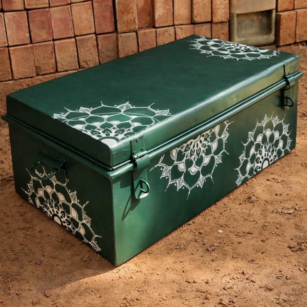 Handpainted Upcycled Army Trunk Coffee Table | Custom Storage Trunk | Scrapshala