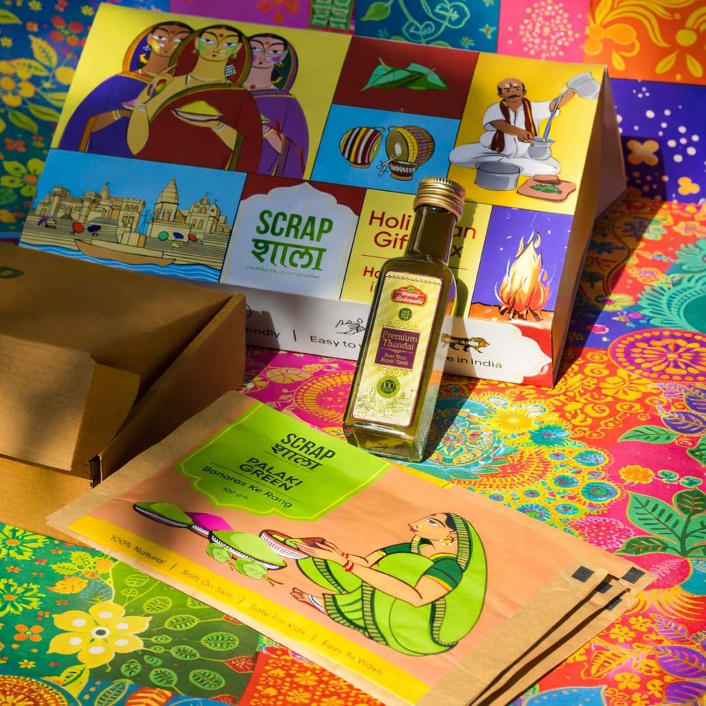 Holi Milan Gift Box | Natural Gulaal & Kesar Thandai | Handmade in Banaras