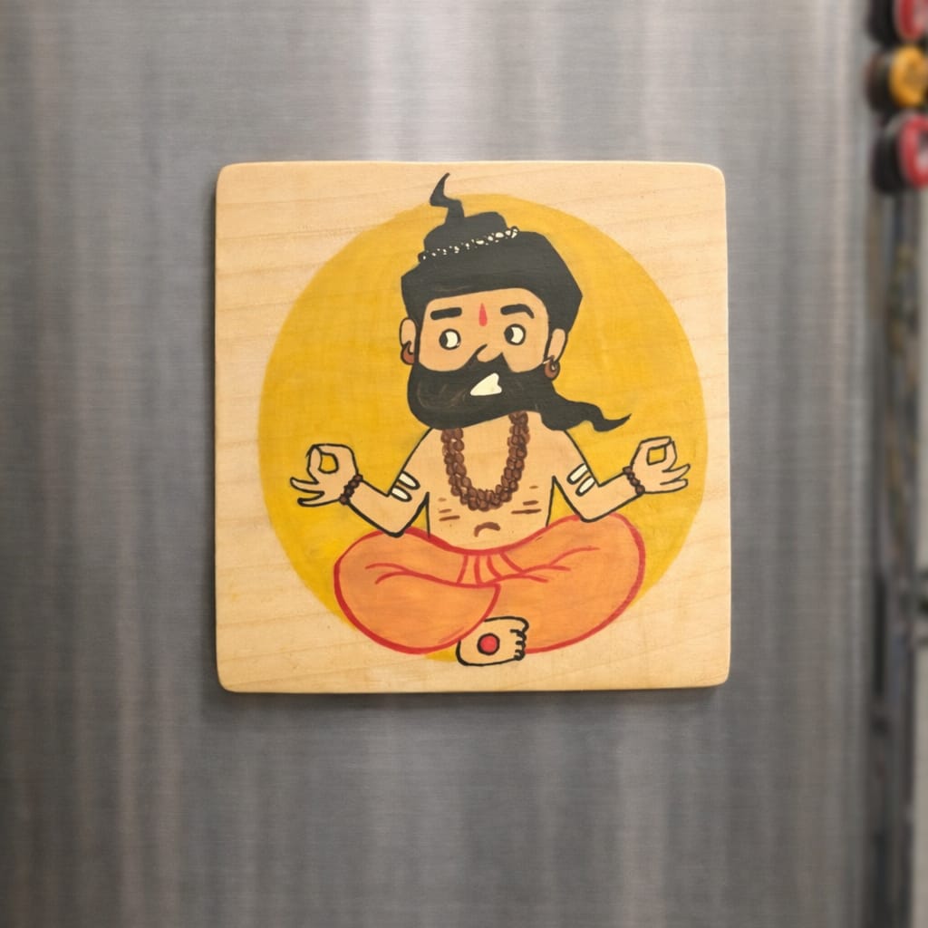 Spiritual Fridge Magnet Pack of 2 | Handpainted Banaras Souvenir | Reclaimed Wood | Scrapshala