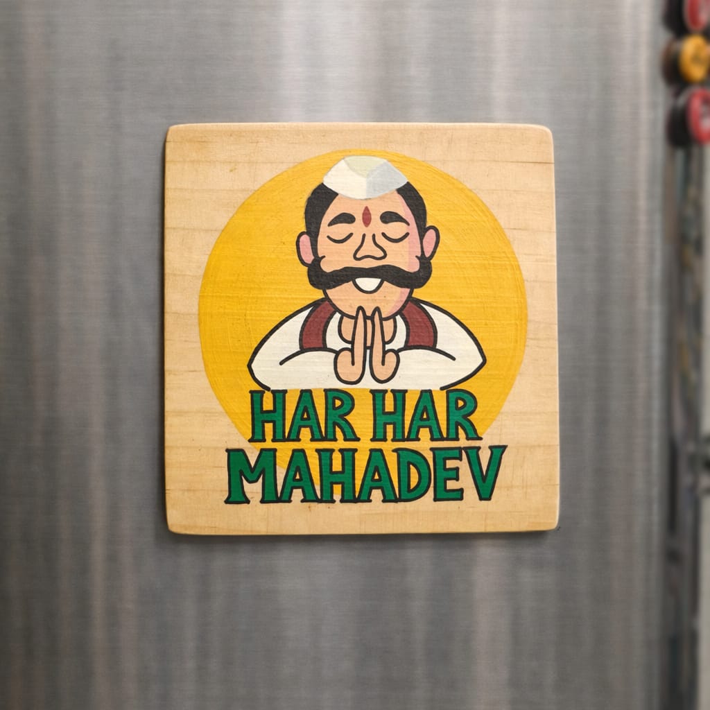 Spiritual Fridge Magnet Pack of 2 | Handpainted Banaras Souvenir | Reclaimed Wood | Scrapshala