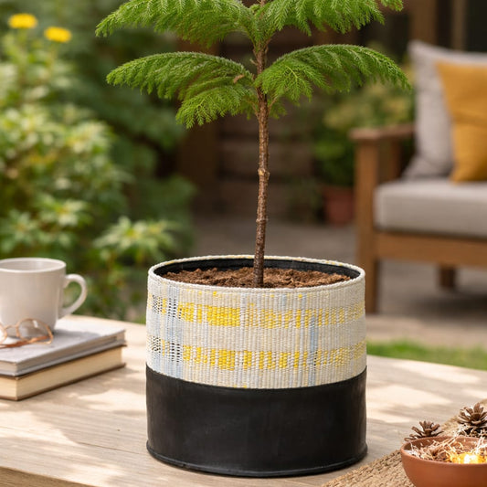 Safar Upcycled Big Upcycled Basket | Tyre Tube & Chamkila Textile Storage Basket | Multipurpose Planter | Scrapshala