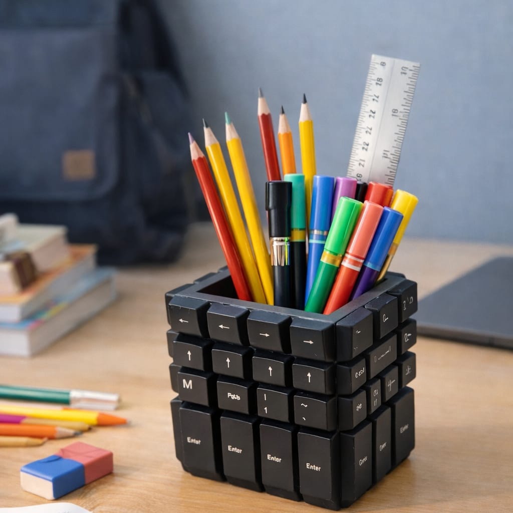 Techno Table Organizer | Upcycled Desk Organizer from E-Waste Keyboards | Scrapshala