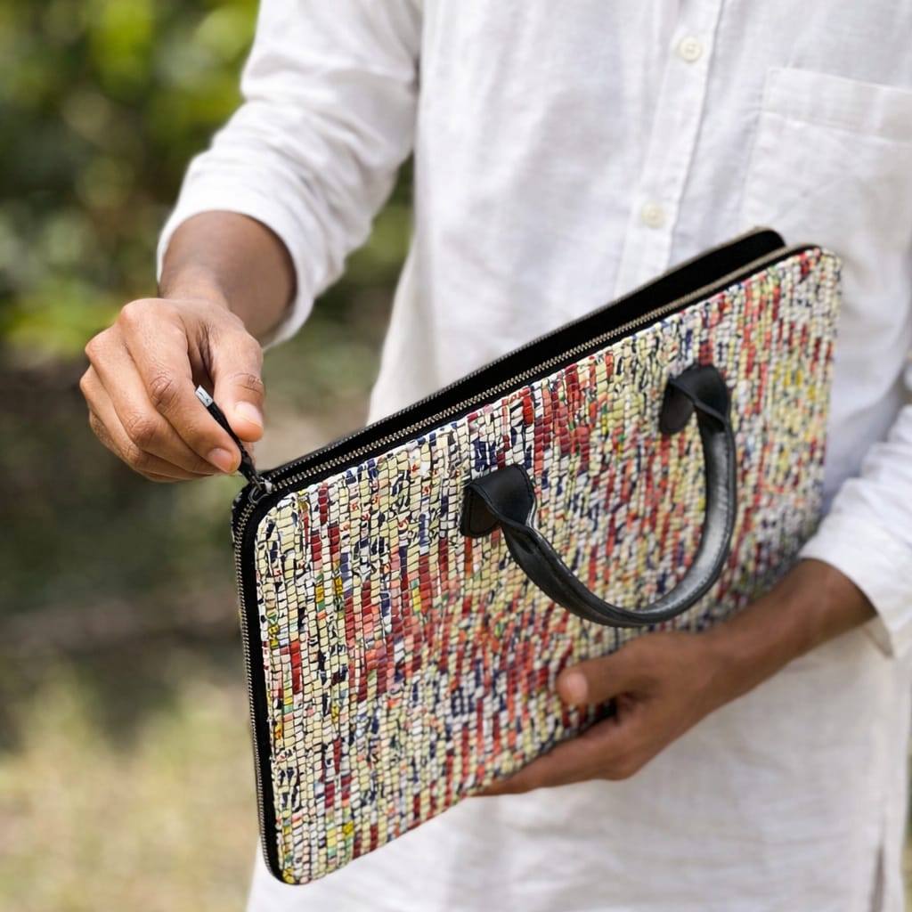 Chamkila Minimalist Laptop Bag | Upcycled Plastic & Tyre Tube | Handmade & Eco-Friendly | Scrapshala