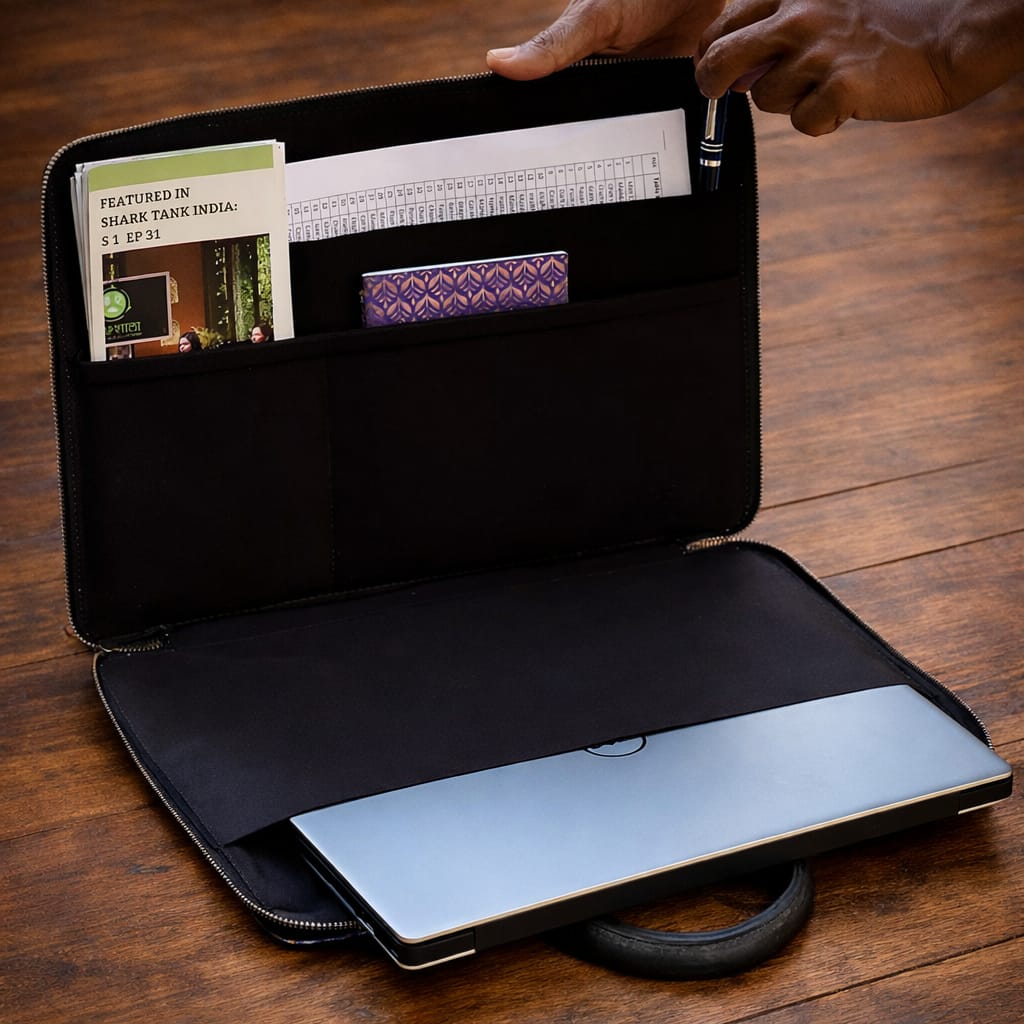 Chamkila Minimalist Laptop Bag | Upcycled Plastic & Tyre Tube | Handmade & Eco-Friendly | Scrapshala