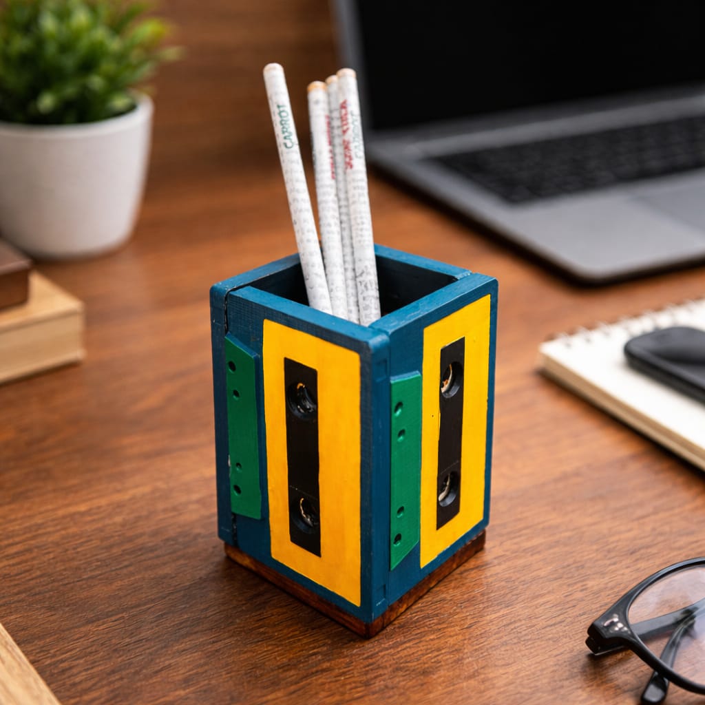 Geet Table Organizer | Upcycled Pen Stand from Audio Tapes | Handcrafted in Banaras
