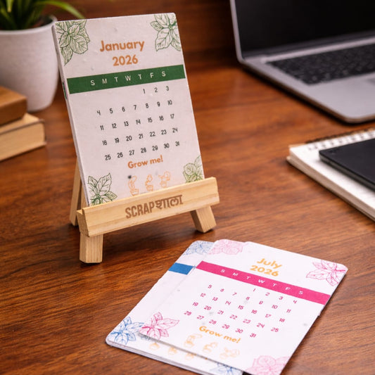 Plantable Calendar 2026 | Seed Paper Desk Calendar with Wooden Easel | Handmade & Eco-Friendly | Corporate Gift