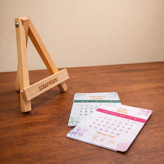 Plantable Calendar 2026 | Seed Paper Desk Calendar with Wooden Easel | Handmade & Eco-Friendly | Corporate Gift