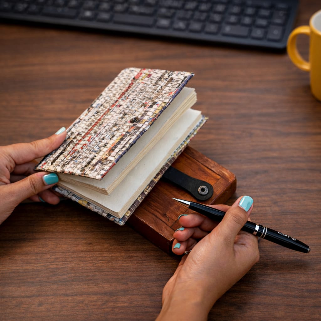 Charcha Upcycled Diary | Handmade Newspaper Journal with Magnetic Closure | Sustainable Stationery | Scrapshala