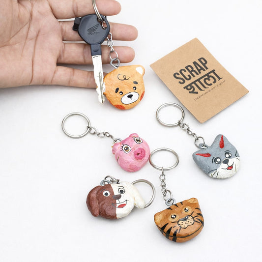 Paper Mache Animal Keychains (Set of 5) | Handmade Eco-Friendly Key Chains | Sustainable Gifts for Kids & Events | Scrapshala