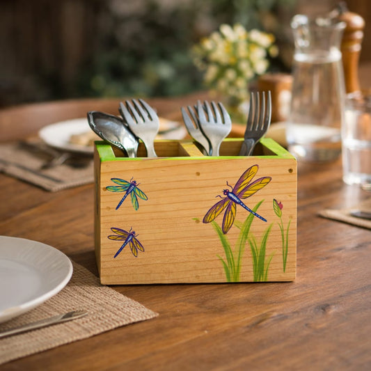 Dragonfly Wooden Cutlery Holder | Handmade Multipurpose Table Organizer | ScrapShala