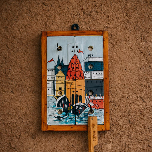 Temples of Varanasi Geet Key Holder | Handpainted Upcycled Wall Art | ScrapShala