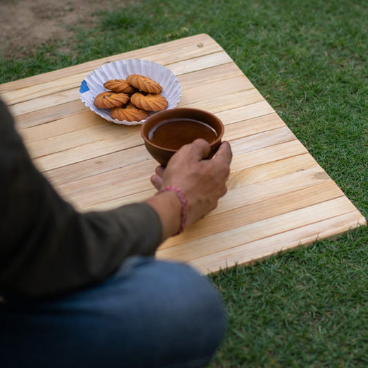 Natural Pine Wooden Table Mat | Reclaimed Wood Placemat | Handmade in India