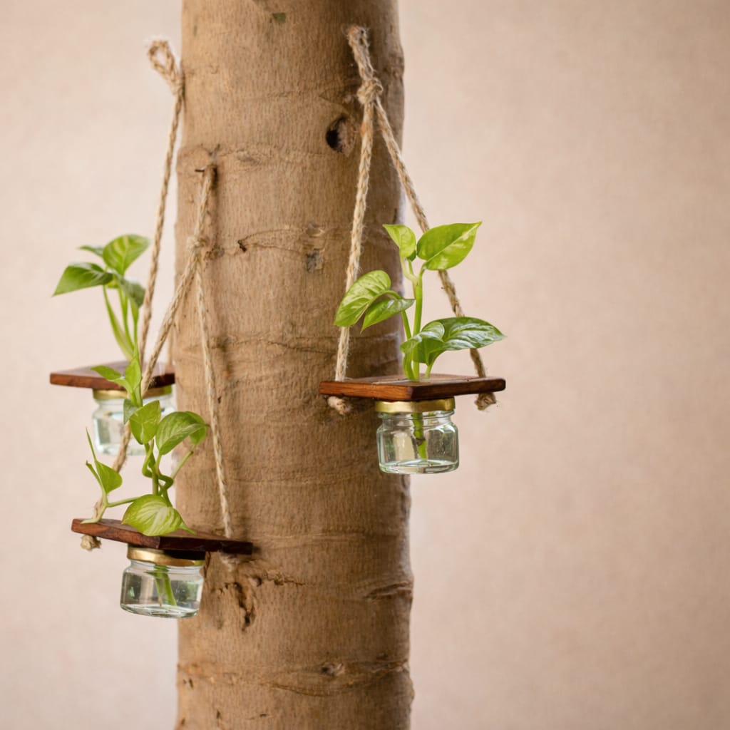 Mini Jar Hanging Planter | Strong hanging jute rope | Easy to open | Light weight | Upcycled | Scrapshala