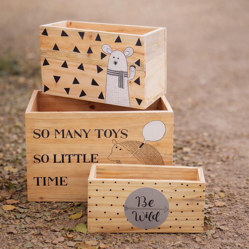 Wooden Storage Box Set of 3 | Handcrafted & Customizable | Space Saver | Scrapshala