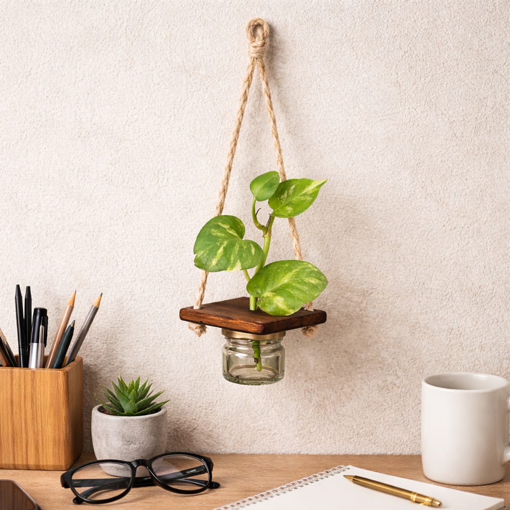 Mini Jar Hanging Planter | Strong hanging jute rope | Easy to open | Light weight | Upcycled | Scrapshala