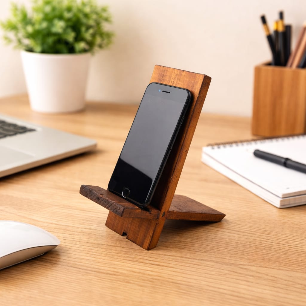 X Mobile Holder | Upcycled Wooden Phone Stand for Desk & Home