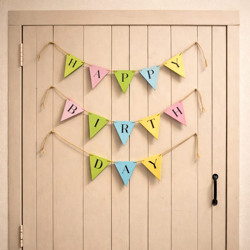 HAPPY BIRTHDAY Bunting | Reusable | Handpainted | Natural reclaimed wood | Scrapshala