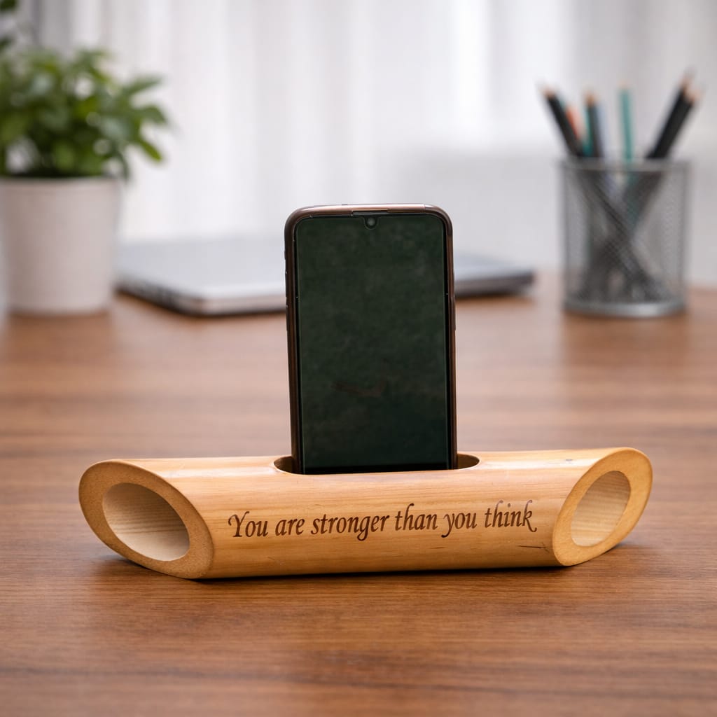 Bamboobeat sound amplifier | You Are Stronger Than You Think | Mobile Holder | Eco-friendly | Office Desk | Scrapshala