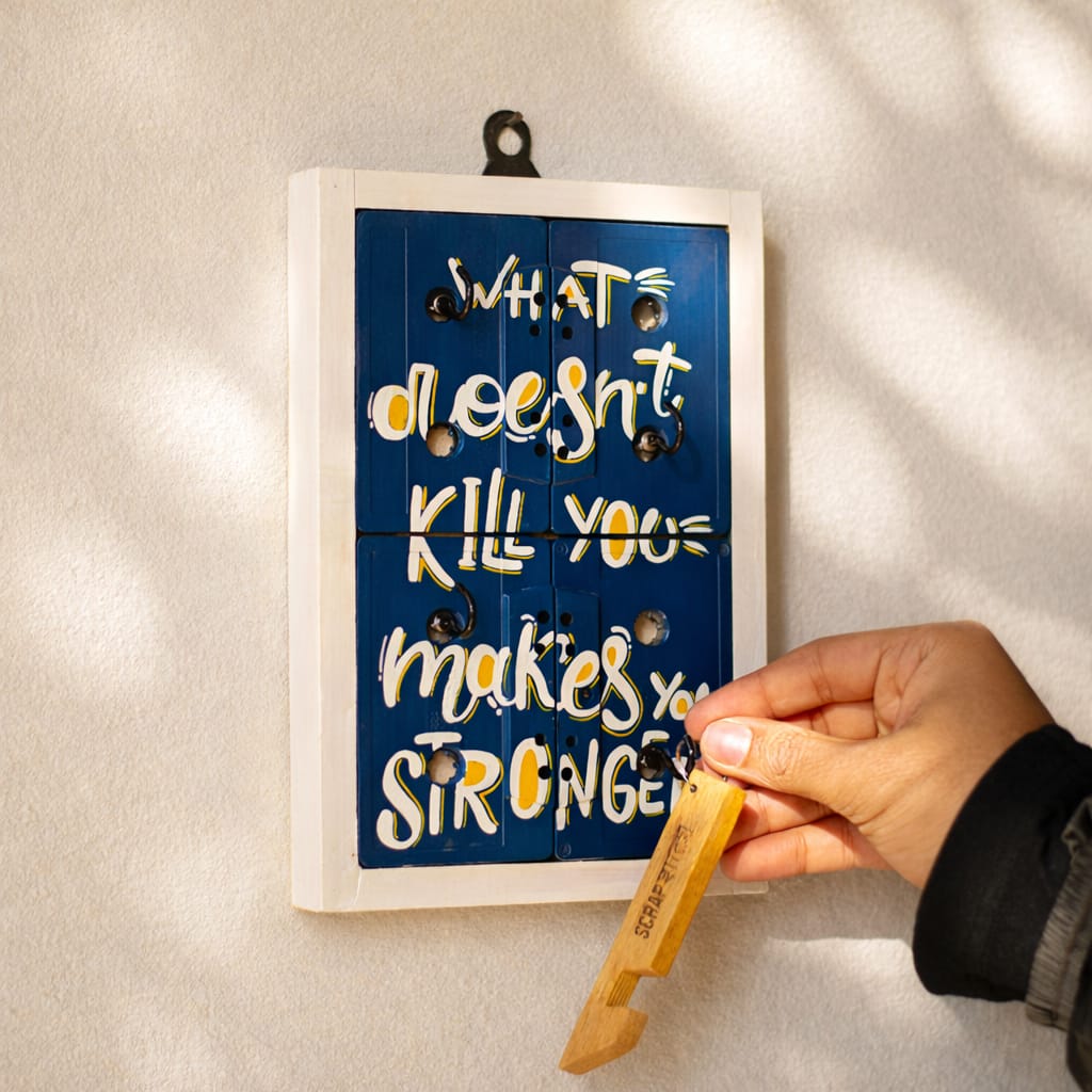 “What Doesn’t Kill You Makes You Stronger” Geet Key Holder | Upcycled Cassette Wall Art | Handmade Motivational Decor | Scrapshala