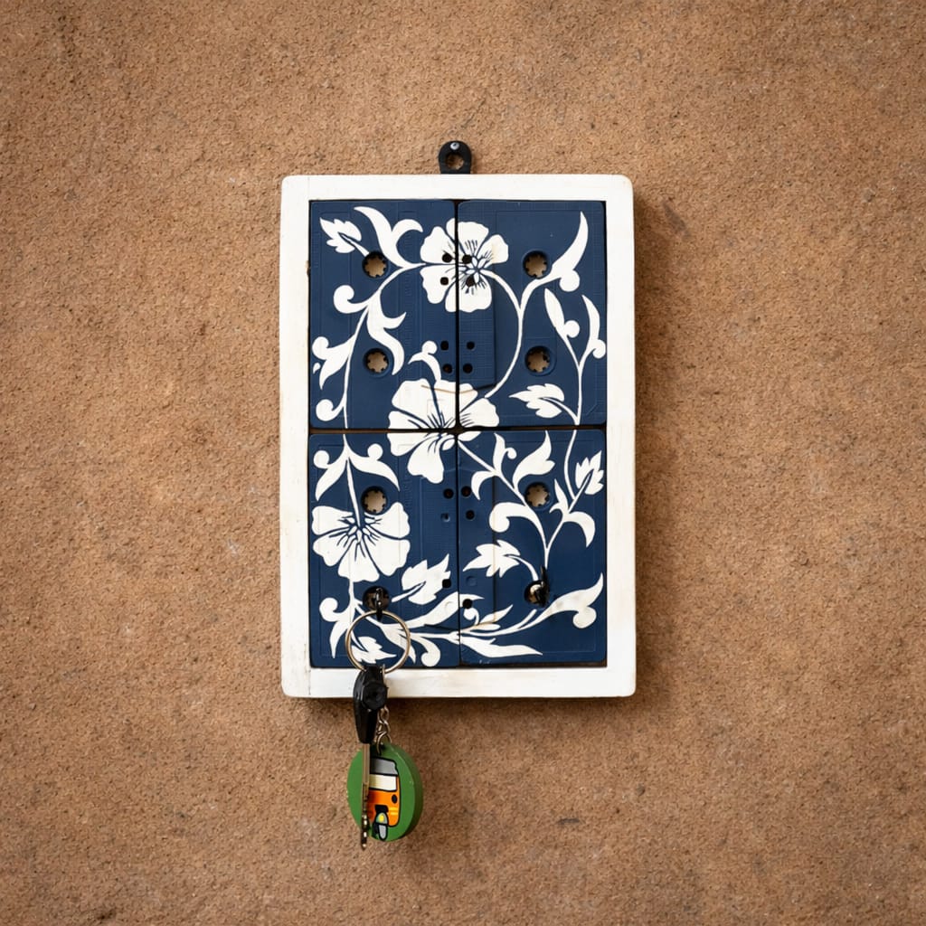 The Blue Pottery Geet Keyholder | Upcycled | Audio tapes | Scrapshala