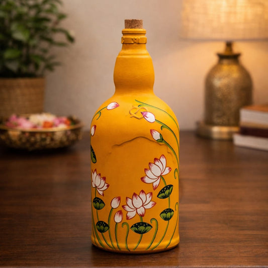 Lotus Pichwai Bottle | Washable with cork stopper | Hand-painted | Multipurpose | Scrapshala