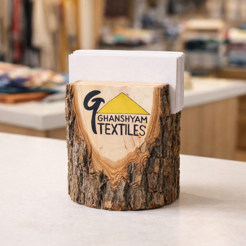 Rustic Log Card Holder | Live Edge Wooden Business Card Stand (Custom Logo Engraving Available)