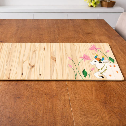 Pichwai Art Multipurpose Runner | Natural Reclaimed Wood | Foldable | Stain-Proof | Scrapshala