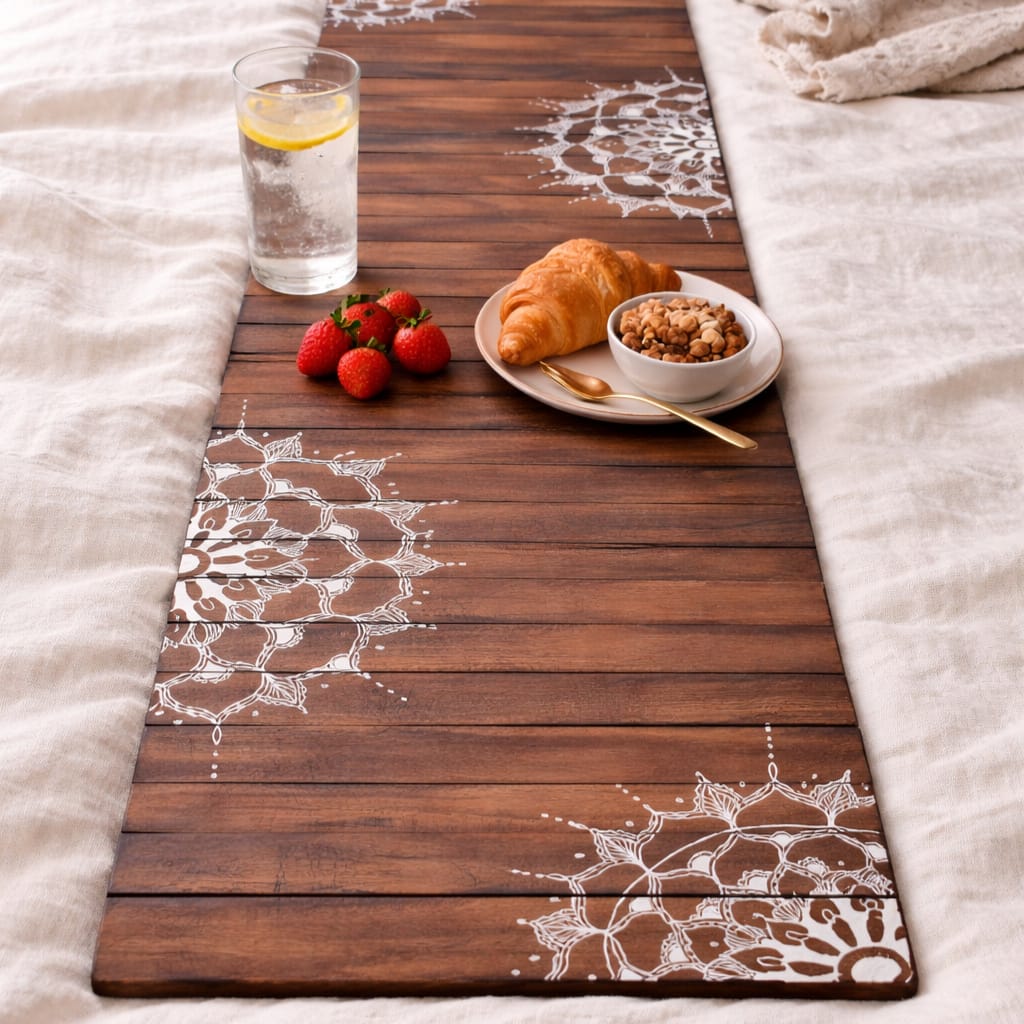 Mandala Dark Runner Mat | Natural Wood | Foldable | Stain-Proof | Multipurpose | Heat Resistant