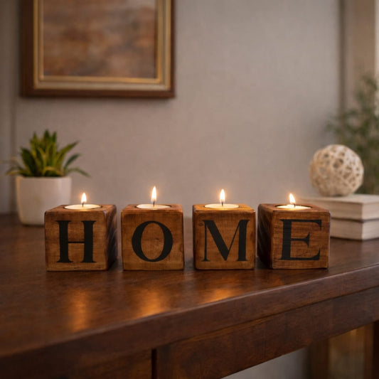 HOME Candle Holder | Puzzle Candle | Reclaimed Wood | Handmade in India | Scrapshala