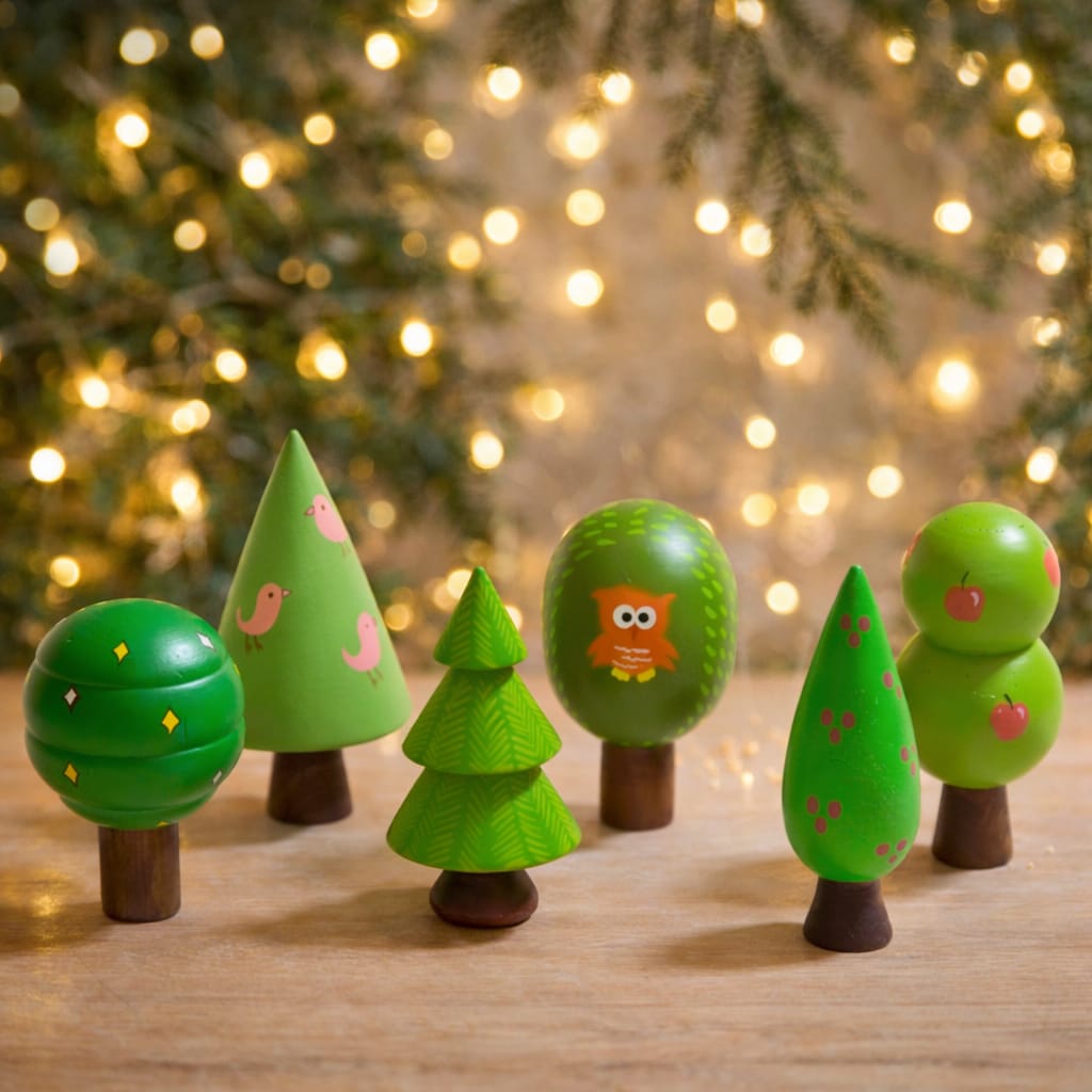 Forest Tree Toys (Pack of 6) | Handmade Wooden Trees | Educational Toy & Eco-Friendly Christmas Décor | Scrapshala