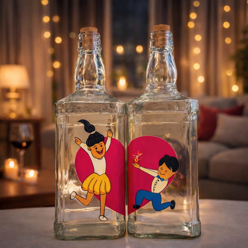 Cute Proposal Bottle set | Washable with cork stopper | Hand-painted | Multipurpose | Scrapshala