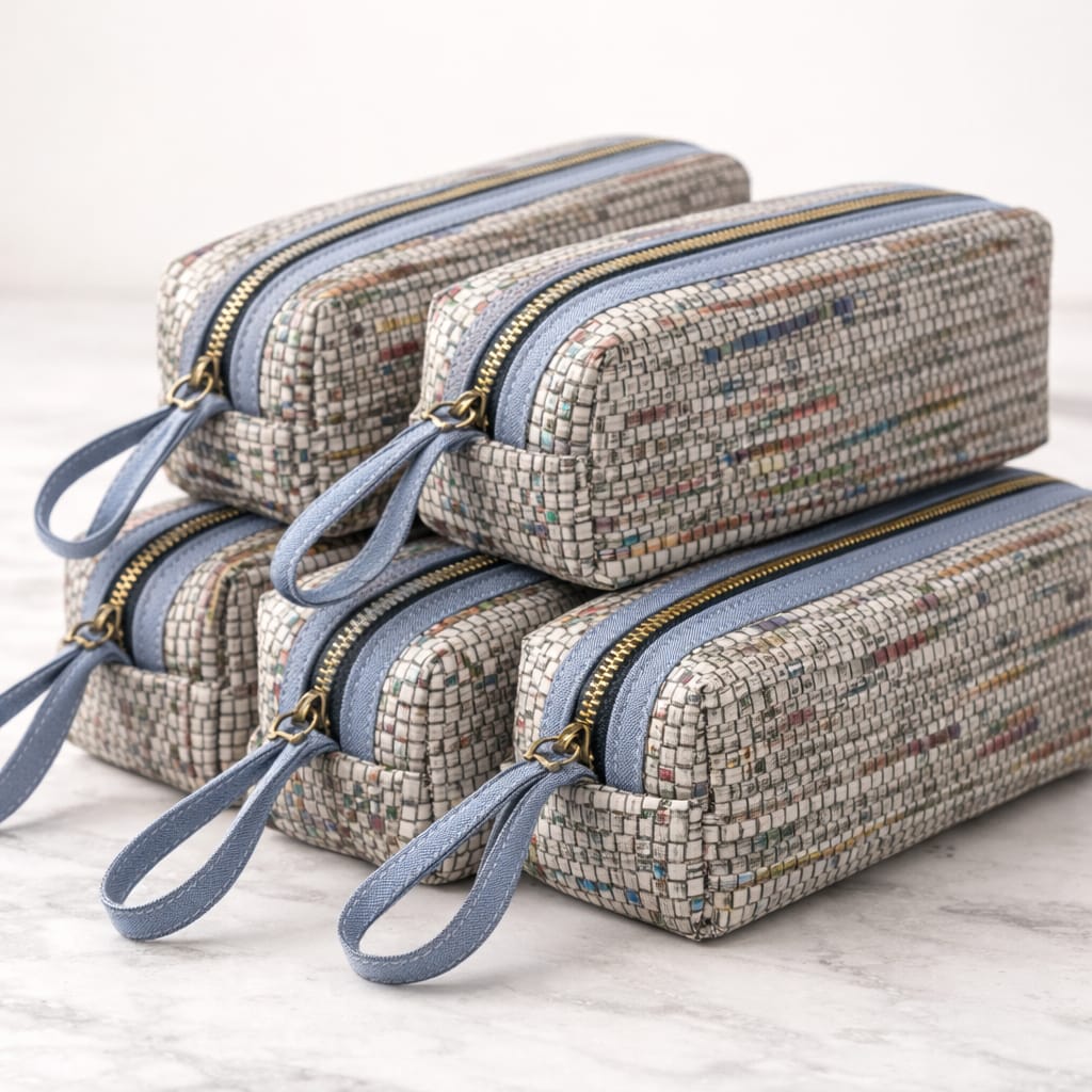 Vault Zip Pouch | Metal Zipper | Upcycled Paper | Handloom textile | Scrapshala