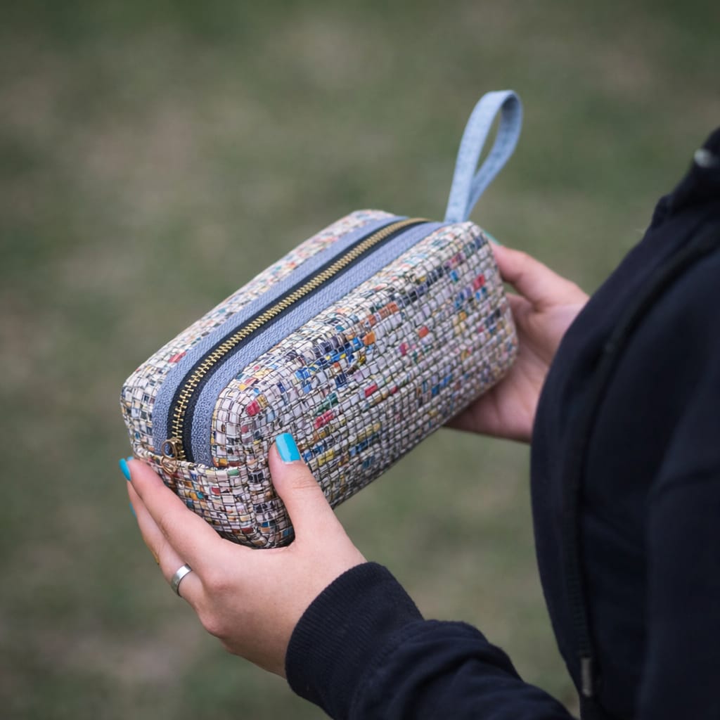 Vault Zip Pouch | Metal Zipper | Upcycled Paper | Handloom textile | Scrapshala