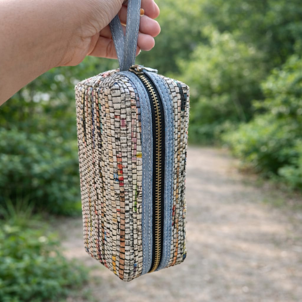 Vault Zip Pouch | Metal Zipper | Upcycled Paper | Handloom textile | Scrapshala