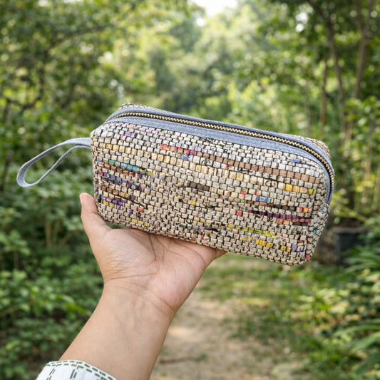 Vault Zip Pouch | Metal Zipper | Upcycled Paper | Handloom textile | Scrapshala